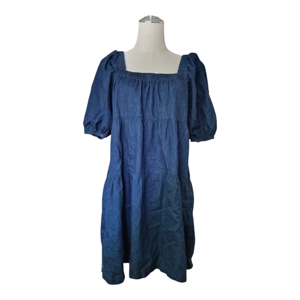 After Market Chambray Denim‎ Puff Sleeve Babydoll Dress Cottagecore Prairie S